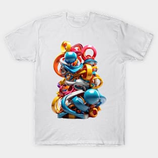 Colorful Glossy Geometric Collage Of 3D Shape Stacks T-Shirt